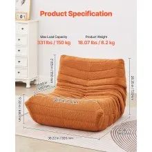 Sillón tipo puf en forma de L con reposabrazos suaves y bolsillo de almacenamiento en color marrón
