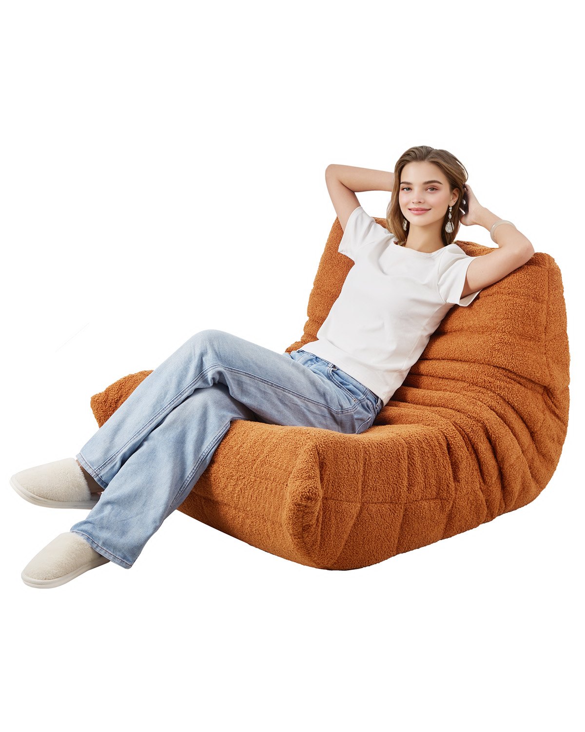 Sillón Puff VEVOR en forma de L con reposabrazos suaves y bolsillo de almacenamiento, relleno de espuma viscoelástica 25D y funda de terciopelo suave, ideal para dormitorio o sala de juegos, color marrón.