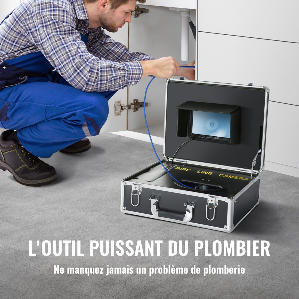 Cámara de alcantarillado VEVOR, 30 m (100 pies), pantalla de 7 pulgadas, cámara de inspección de tuberías con función DVR, impermeable IP68, 12 LED ajustables, con tarjeta SD de 16 GB para alcantarillado, tuberías de drenaje y plomería.