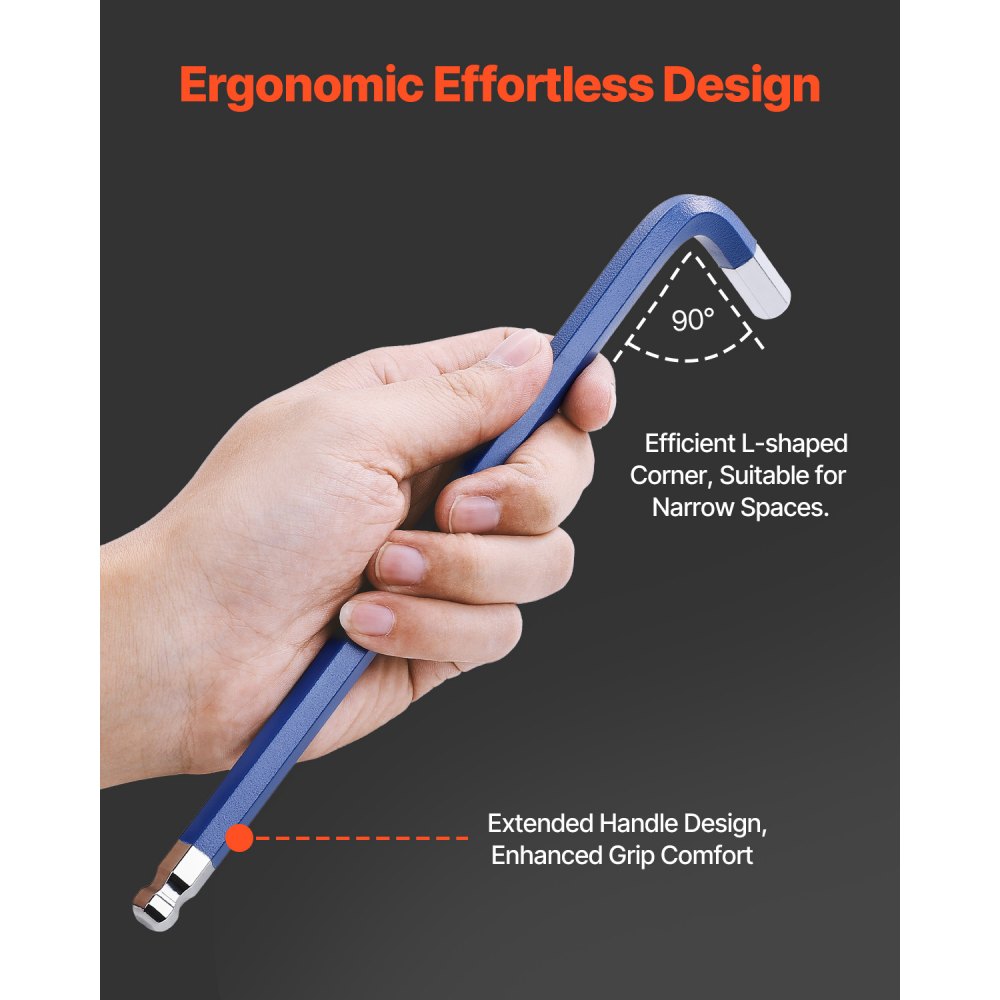 VEVOR Juego de llaves Allen hexagonales, 22 piezas SAE (0,050-3/8 pulg.) y métricas (1,5-10 mm), juego de llaves Allen con codificación de colores y extremo esférico, llave hexagonal en forma de L de brazo largo para bicicletas, hogar y reparación de automóviles.