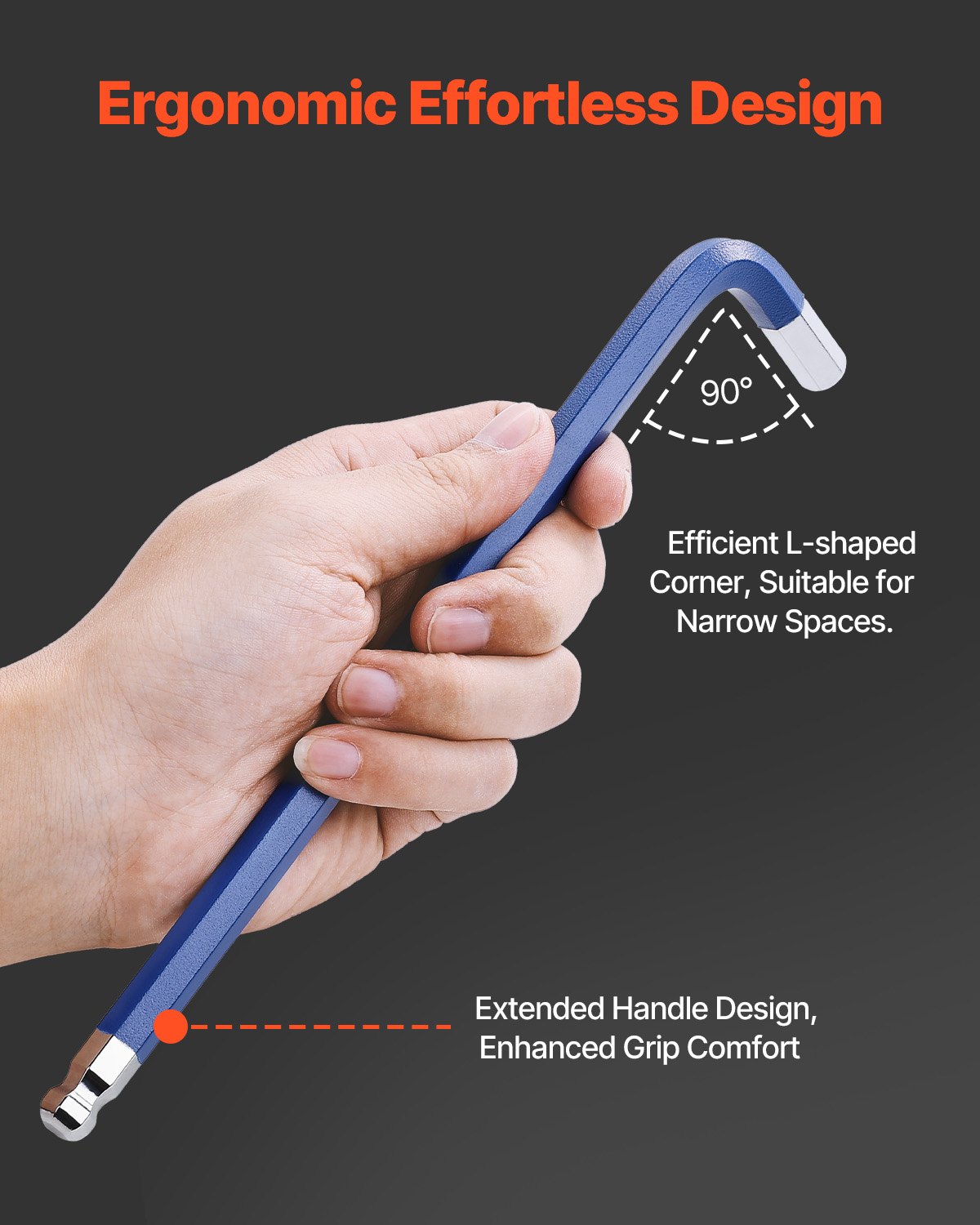 VEVOR Juego de llaves Allen hexagonales, 22 piezas SAE (0,050-3/8 pulg.) y métricas (1,5-10 mm), juego de llaves Allen con codificación de colores y extremo esférico, llave hexagonal en forma de L de brazo largo para bicicletas, hogar y reparación de automóviles.