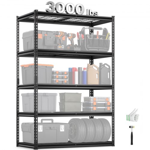 Estantes de almacenamiento VEVOR, 1367 kg, 5 niveles, resistentes, para garaje, 61 cm de profundidad x 122 cm de ancho x 183 cm de alto, ajustables, para estanterías industriales, estanterías utilitarias, para cocina, almacén y sótano, color negro.