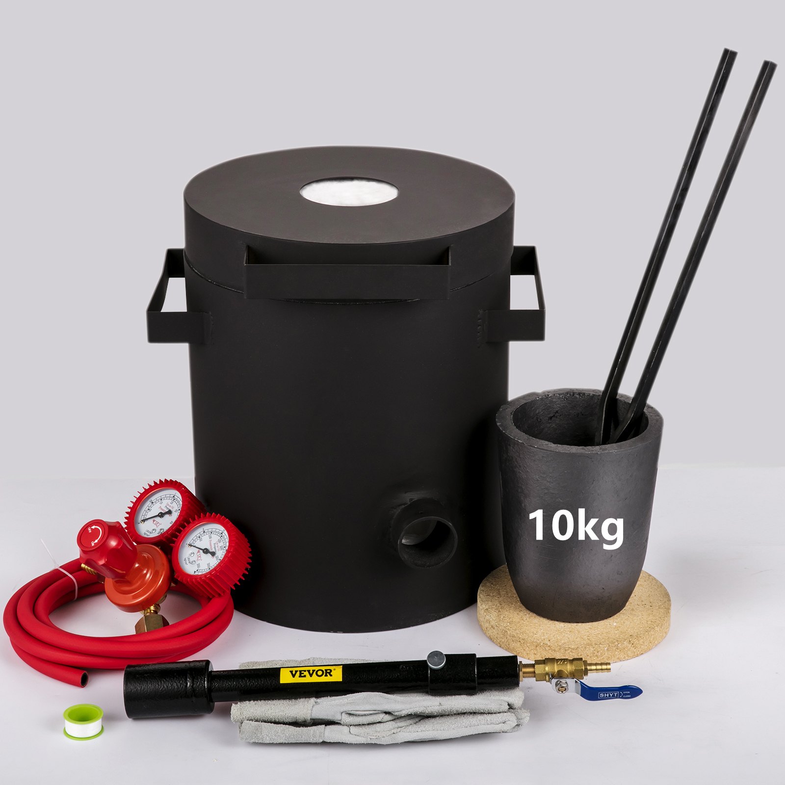 Horno de fusión de propano VEVOR, 2462 °F, 10 KG Kit de horno de fundición de metal con crisol de grafito y pinzas, Fundición Fundición Fundición Refinación Metales preciosos como oro Plata Aluminio Cobre Latón Bronce