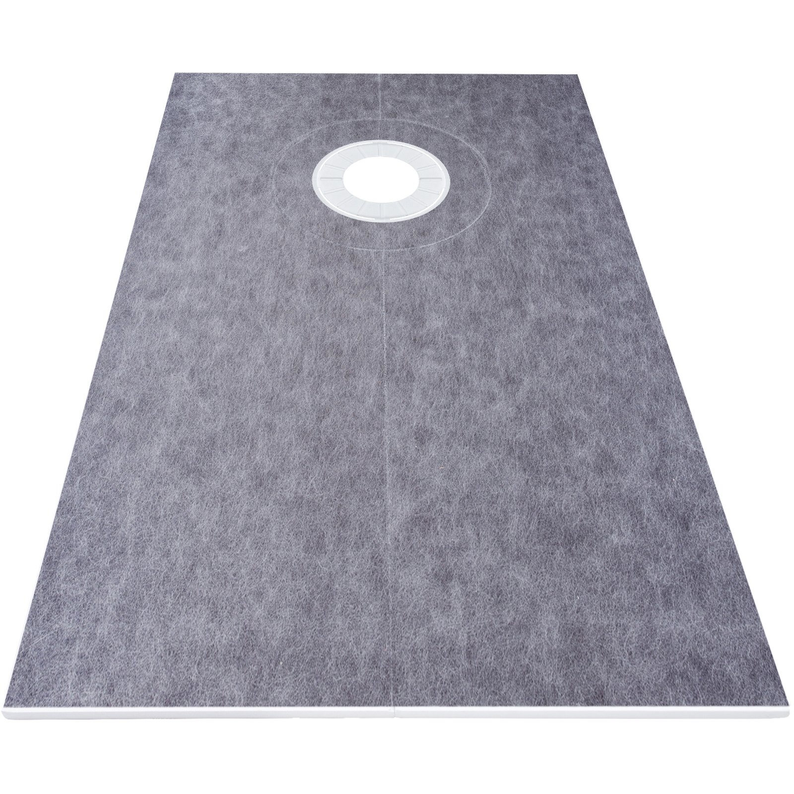 Base de ducha rectangular gris con abertura de desagüe central, parte del kit de bordillo de ducha VEVOR.