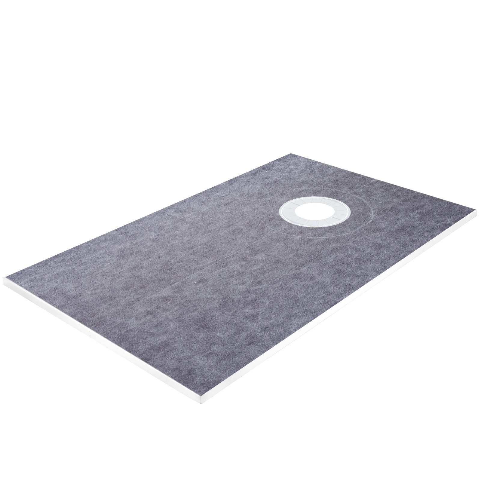 Base rectangular gris con orificio de drenaje circular para el kit de bordillo de ducha VEVOR.