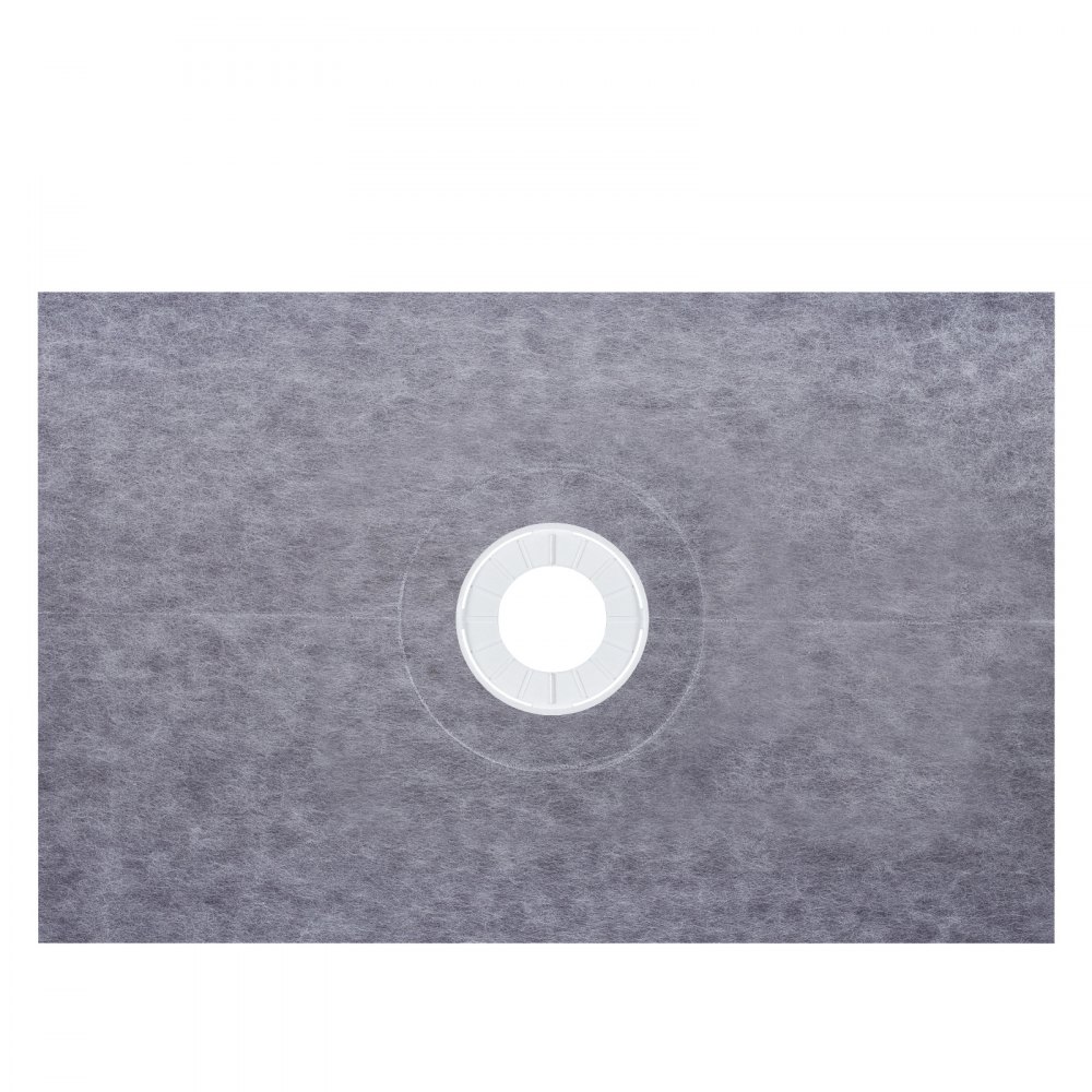 Base de ducha gris con desagüe central, parte del kit de bordillo de ducha VEVOR.