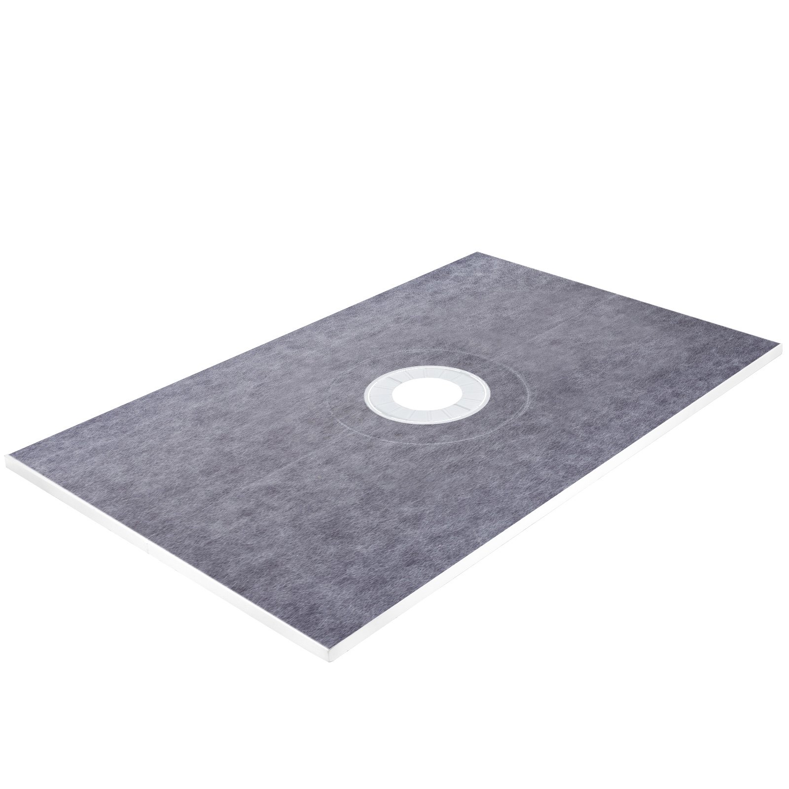Kit de bordillo de ducha VEVOR con desagüe circular en el centro sobre superficie gris.