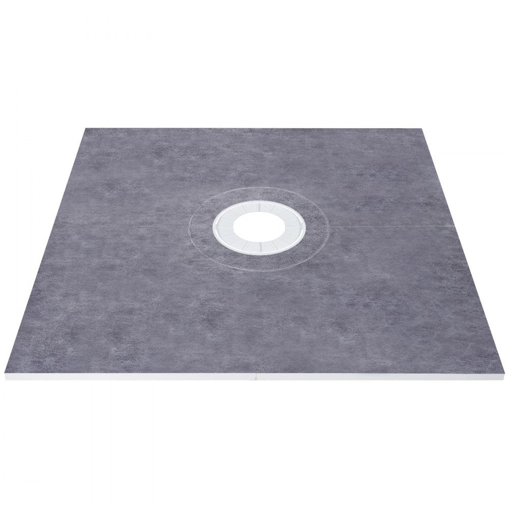 Kit de bordillo de ducha VEVOR con desagüe central sobre base de ducha gris.