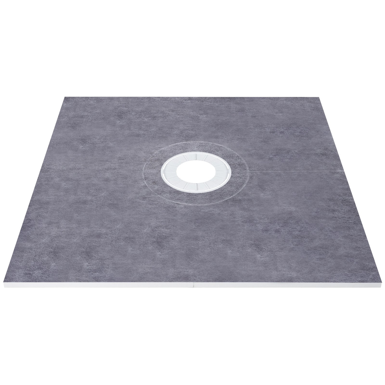 Kit de bordillo de ducha VEVOR con desagüe central sobre base de ducha gris.