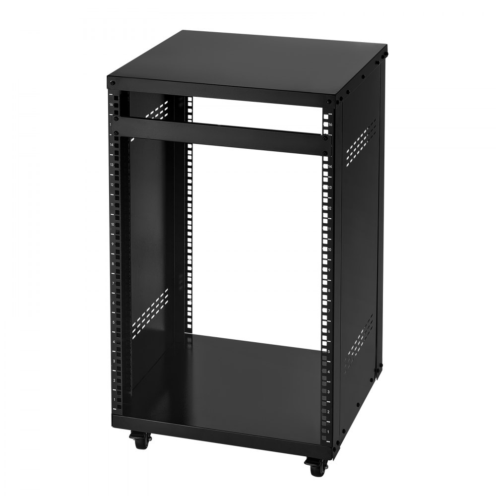 VEVOR - Rack AV de 16 U, capacidad máxima de 90 kg, para estudio de grabación en casa con ruedas bloqueables, gabinete de servidor de marco abierto, diseño de ventilación especial, para montaje de equipos de audio, video, música y TI de 19 pulgadas