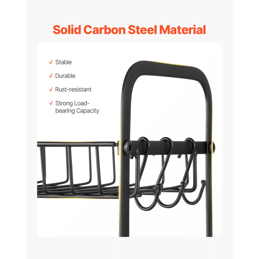 VEVOR Organizador de barra de café de 2 niveles para encimera, soporte multifuncional para tazas y estación de café, 12 ganchos móviles y 2 estantes para guardar y exhibir accesorios de café, oficina en casa (negro mate)