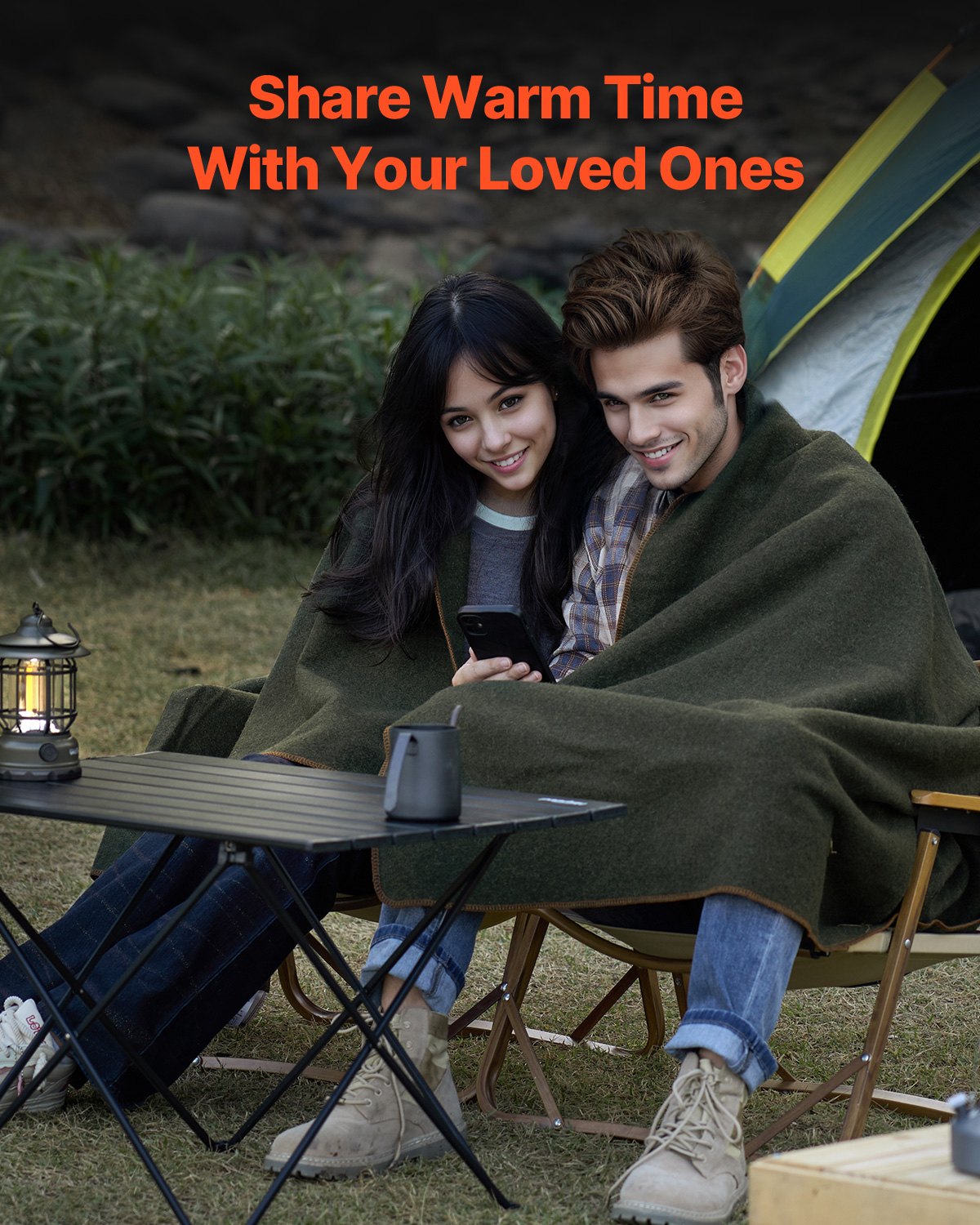 Manta de lana para camping VEVOR, grande y cálida, impermeable y resistente al viento, ignífuga, ideal para exteriores, picnics, senderismo, eventos deportivos y viajes, 162 x 223 cm (80 % lana), verde militar