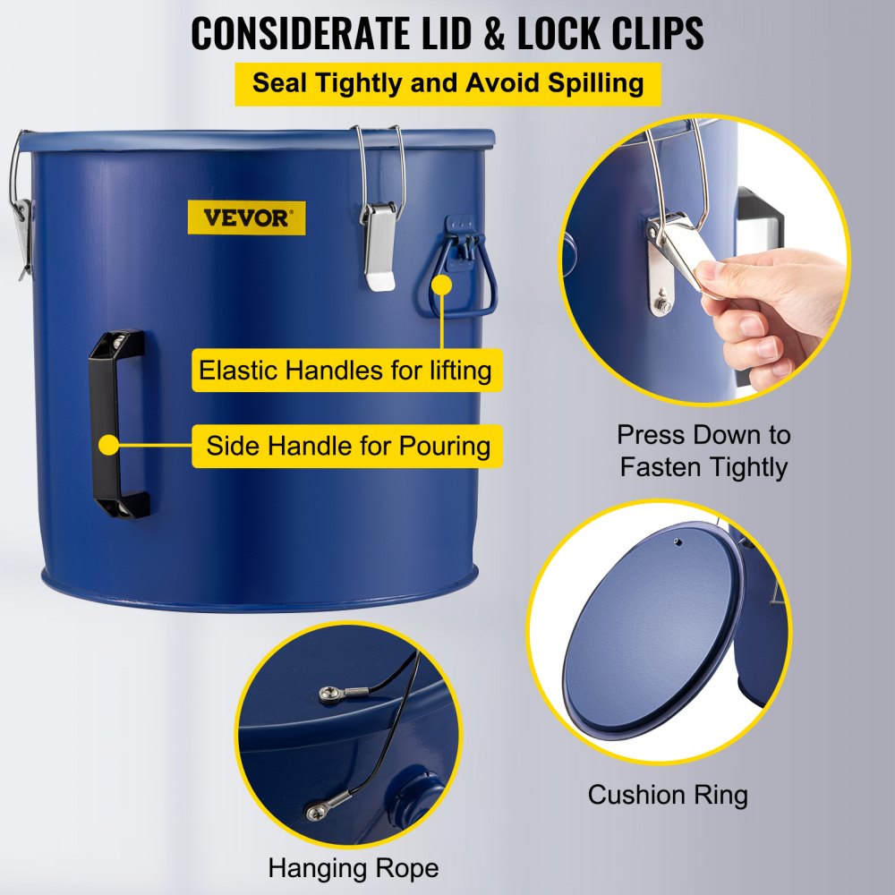 Cubo de grasa para freidora VEVOR de 10 galones, contenedor de eliminación de aceite Cubo de aceite para freidora de acero con revestimiento a prueba de óxido Contenedor de transporte de aceite de 37,9 l con tapa y clips de bloqueo Contenedor de aceite con bolsa de filtro para filtrar aceite de cocina