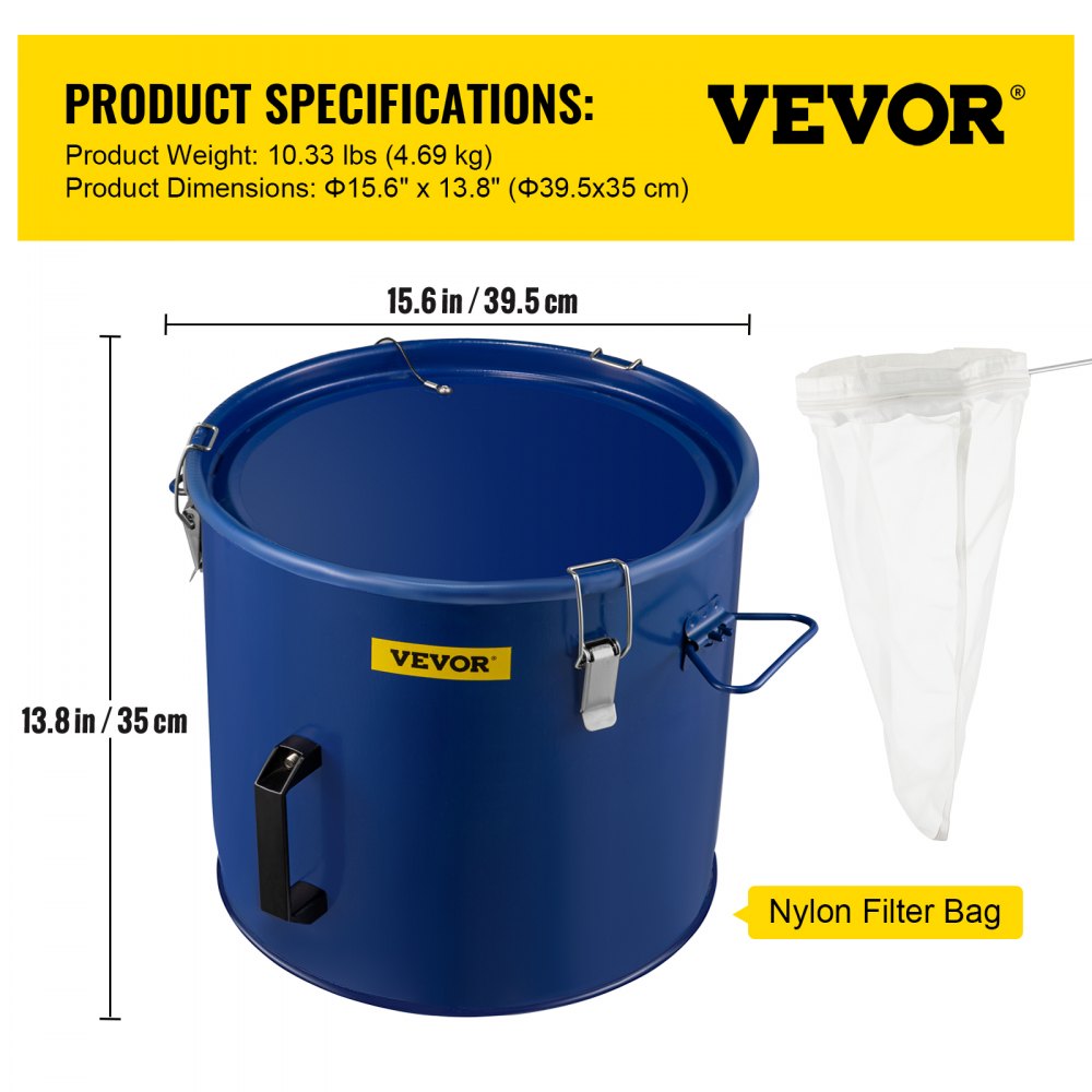 Cubo de grasa para freidora VEVOR de 10 galones, contenedor de eliminación de aceite Cubo de aceite para freidora de acero con revestimiento a prueba de óxido Contenedor de transporte de aceite de 37,9 l con tapa y clips de bloqueo Contenedor de aceite con bolsa de filtro para filtrar aceite de cocina