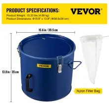 Cubo de grasa para freidora VEVOR Cubo de acero para desechar aceite de 10 galones Cubo de aceite para freidora con revestimiento a prueba de herrumbre Contenedor de transporte de aceite de 37,9 l con tapa y clips de bloqueo Carrito de aceite con bolsa de filtro para filtrado de aceite de cocina caliente