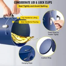 Cubo de grasa para freidora VEVOR Cubo de aceite para freidora de acero de 6 galones con revestimiento a prueba de herrumbre Contenedor de transporte de aceite de 22.7L con tapa y clips de bloqueo Carrito de aceite con bolsa de filtro para filtrado de aceite de cocina caliente