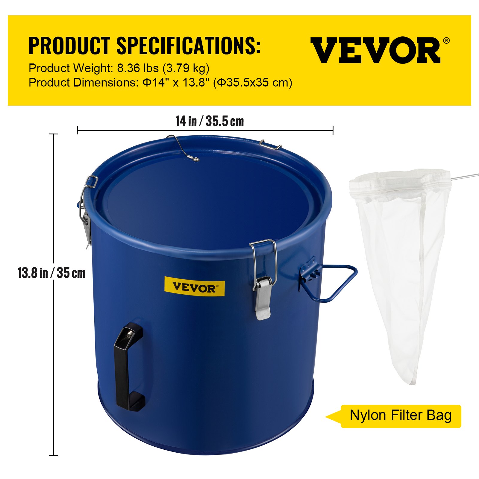 Cubo de grasa para freidora VEVOR Cubo de aceite de freidora de acero de 8 galones con revestimiento a prueba de herrumbre Contenedor de transporte de aceite de 30.3L con tapa y clips de bloqueo Carrito de aceite con bolsa de filtro para filtrado de aceite de cocina caliente