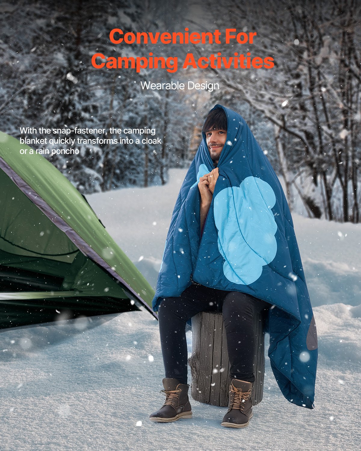 Manta para acampar de 75" x 52", cálida y usable, para estadios, para exteriores, estampada
