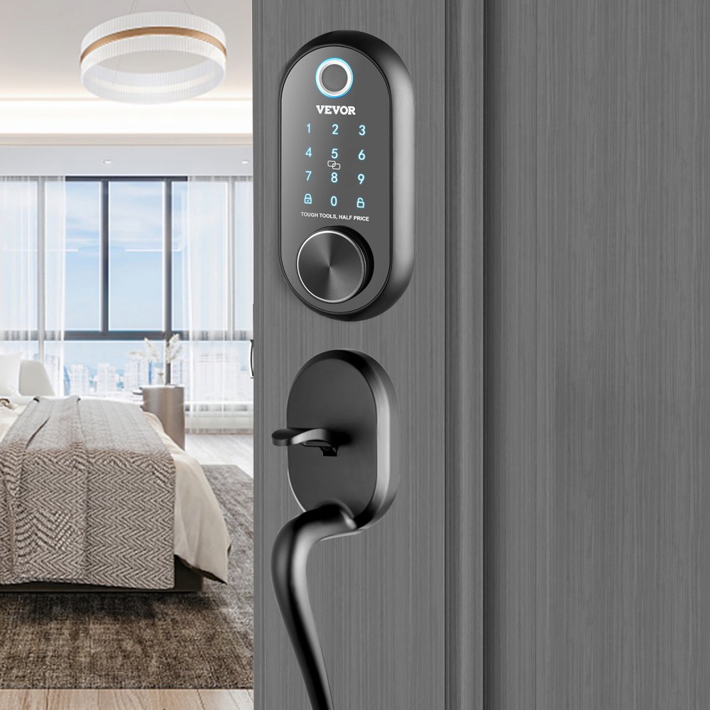 VEVOR Cerradura inteligente, perilla de puerta inteligente 5 en 1, cerradura de puerta de entrada sin llave con manija independiente, cerrojo de huella digital con control de aplicación, cerradura inteligente Bluetooth, cerradura de puerta biométrica, cerradura de puerta digital con teclado