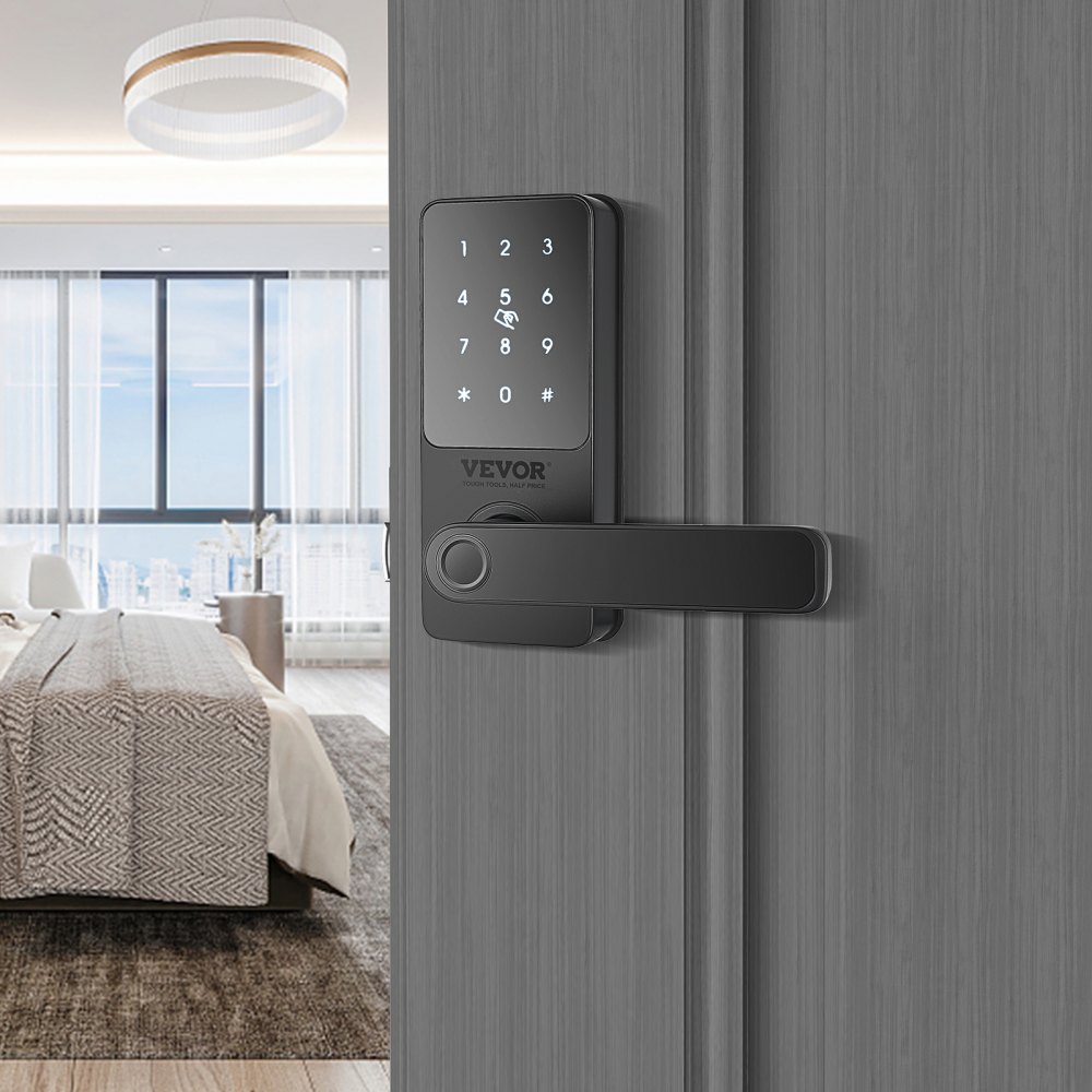 VEVOR Cerradura inteligente, perilla de puerta inteligente 5 en 1, cerrojo de huella digital con control de aplicación, cerradura inteligente Bluetooth, cerradura de puerta de entrada sin llave con manija, cerradura de puerta biométrica, cerradura de puerta digital con teclado para puerta delantera