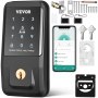 VEVOR Cerradura inteligente, cerradura de puerta de entrada sin llave con control de aplicación Bluetooth, tarjeta IC, teclado electrónico, llaves de repuesto, cerrojo de puerta inteligente para hogar, apartamento, oficina, hotel, negro