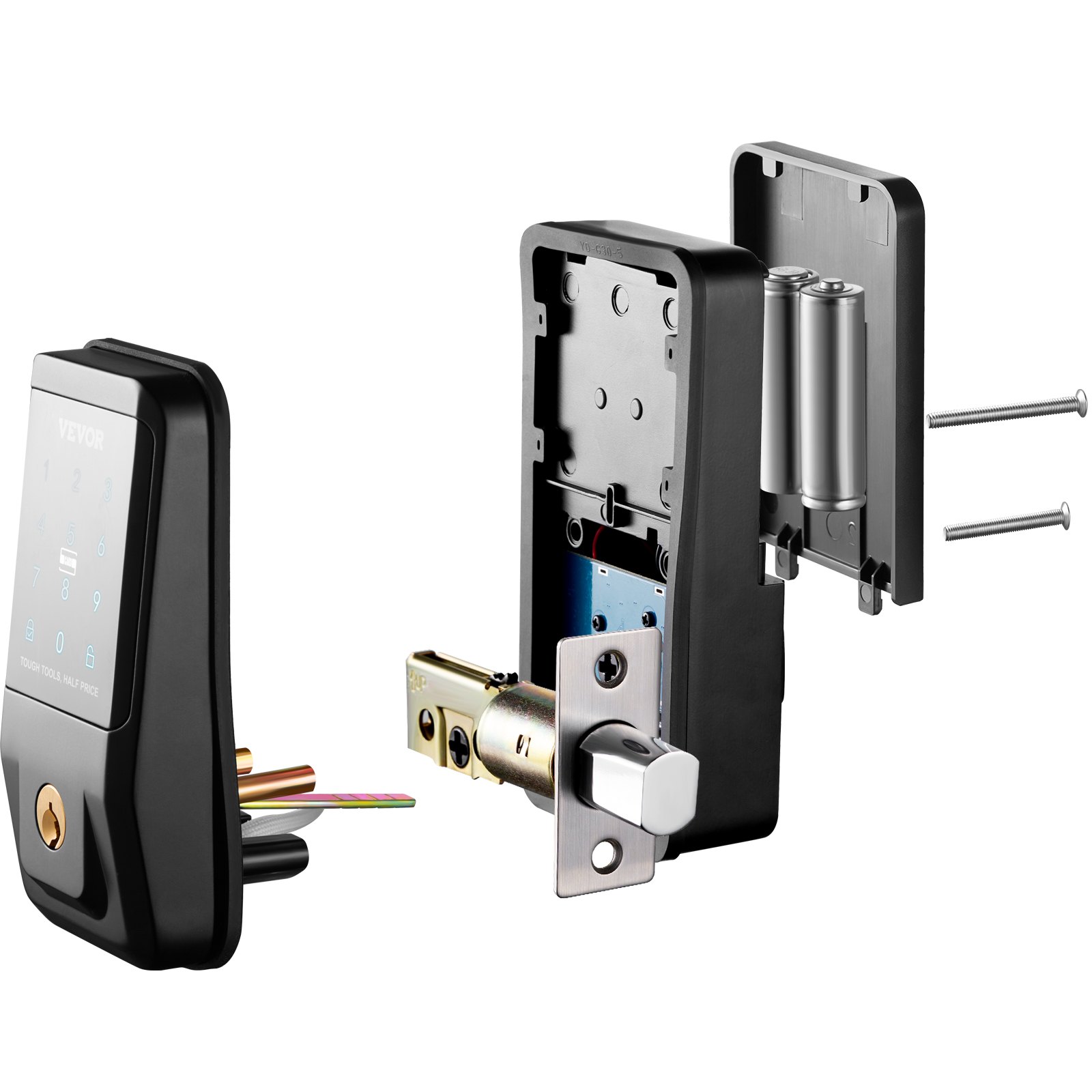 VEVOR Cerradura inteligente, cerradura de puerta de entrada sin llave con control de aplicación Bluetooth, tarjeta IC, teclado electrónico, llaves de repuesto, cerrojo de puerta inteligente para hogar, apartamento, oficina, hotel, negro