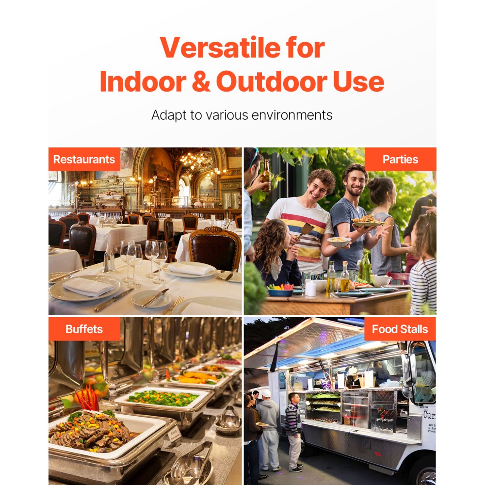 VEVOR - Recipiente de exhibición para servir alimentos de mostrador, bandeja de acero inoxidable para 4 bandejas, dispensador de condimentos para buffet con tapa transparente y 3 compartimentos para congelador, para restaurantes, hoteles, cocinas y fiestas.