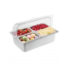 Contenedor de exhibición para servir alimentos sobre encimera Dispensador de condimentos de 4 bandejas con tapa