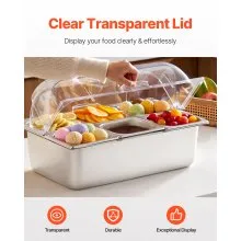 Contenedor de exhibición para servir alimentos sobre encimera Dispensador de condimentos de 6 sartenes con tapa