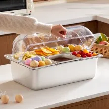 Contenedor de exhibición para servir alimentos sobre encimera Dispensador de condimentos de 6 sartenes con tapa