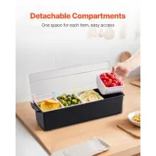 Bandeja para servir condimentos fríos con 4 compartimentos y tapa para frutas