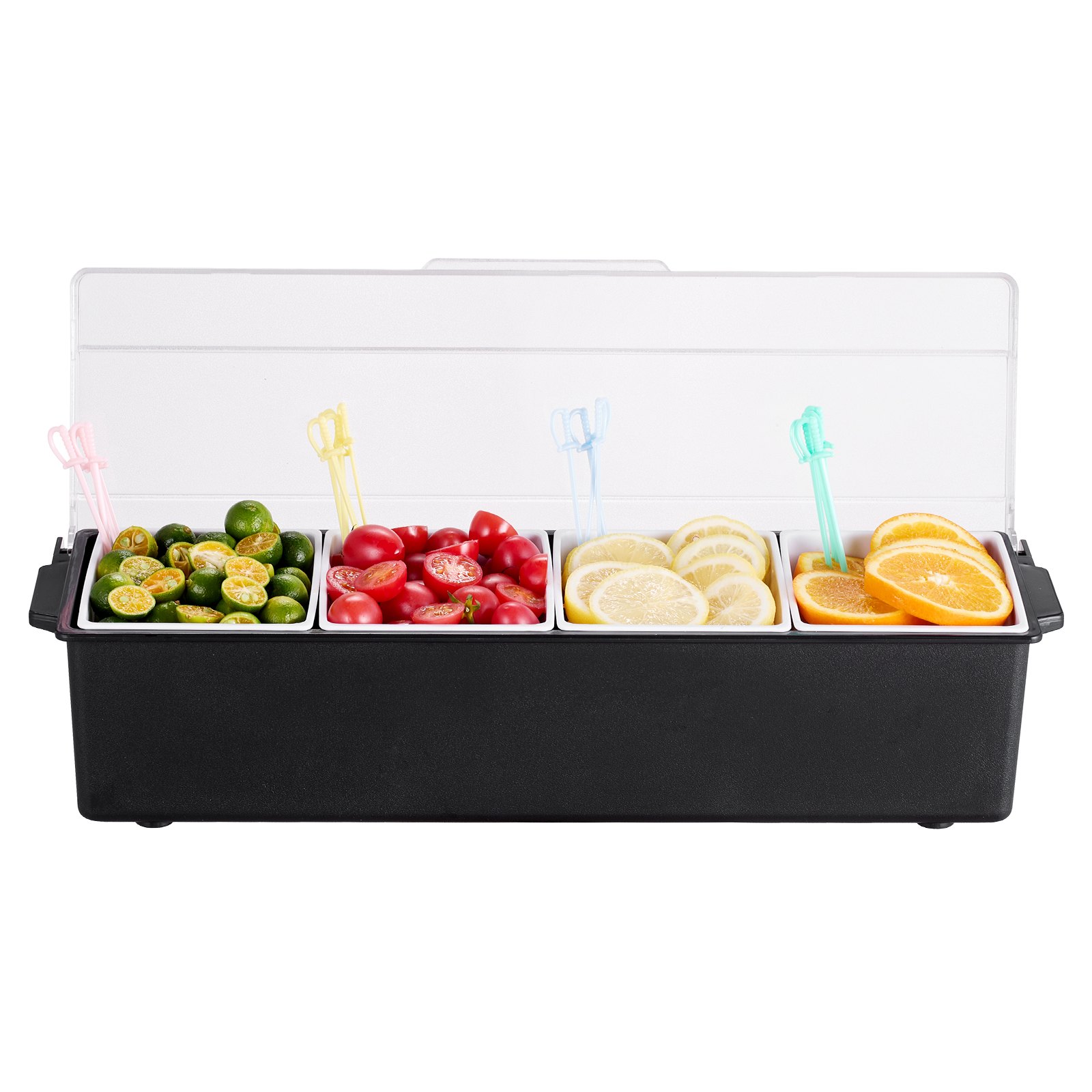 Bandeja para servir condimentos fríos con 4 compartimentos y tapa para frutas