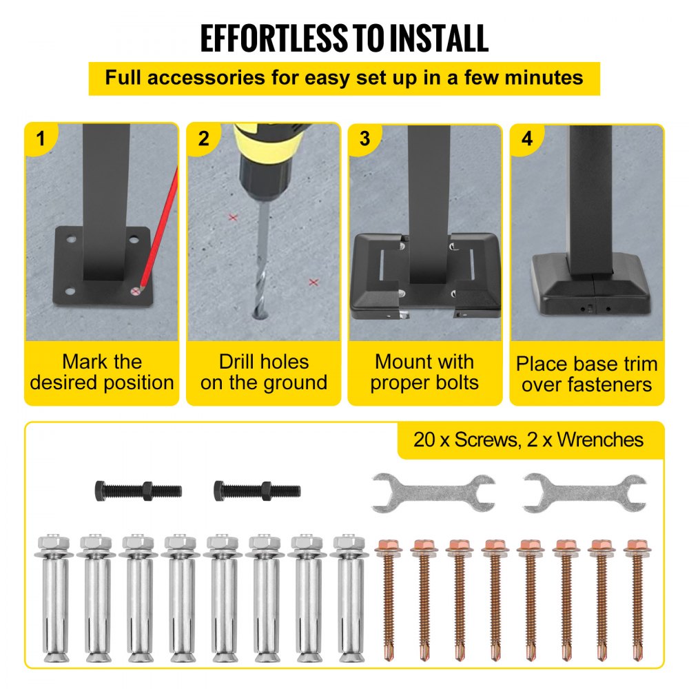 VEVOR - Barandilla de escalera para exterior, apta para 2 o 3 escalones, de aleación de metal, flexible, de transición, para porche, con kit de instalación, para escaleras de hormigón o madera, color negro