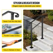 VEVOR Barandilla de escalera para exteriores, compatible con 2 o 3 escalones de aleación de metal, pasamanos de transición flexible para porche delantero, riel de arco con kit de instalación, para escaleras de hormigón o madera, negro