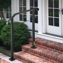 VEVOR Barandilla de escalera para exteriores, compatible con 2 o 3 escalones de aleación de metal, pasamanos de transición flexible para porche delantero, riel de arco con kit de instalación, para escaleras de hormigón o madera, negro