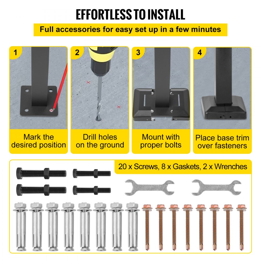 VEVOR - Barandilla de escalera para exterior, de aleación de metal, flexible, para 1 o 2 escalones, con kit de instalación, para escaleras de hormigón o madera, color negro