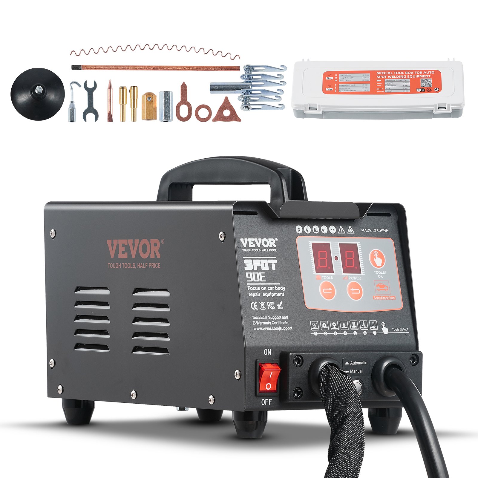 Kit de reparación de abolladuras con soldadora de pernos VEVOR, 220 V, 3 kW, soldadora por puntos con soldadura automática/manual y 7 modos versátiles, máquina extractora de abolladuras para reparación de abolladuras de automóviles y camiones.