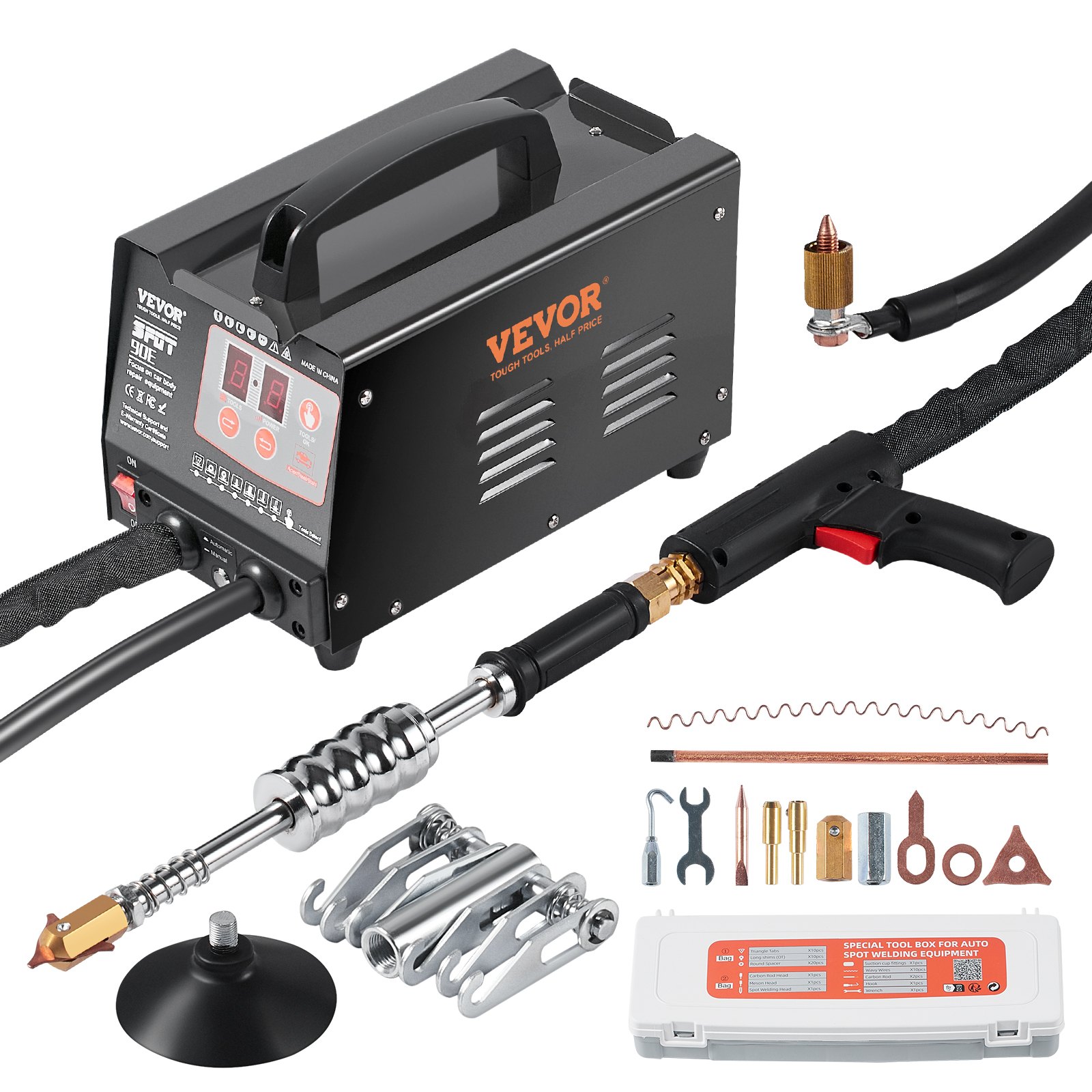 Kit de reparación de abolladuras con soldadora de pernos VEVOR, 220 V, 3 kW, soldadora por puntos con soldadura automática/manual y 7 modos versátiles, máquina extractora de abolladuras para reparación de abolladuras de automóviles y camiones.