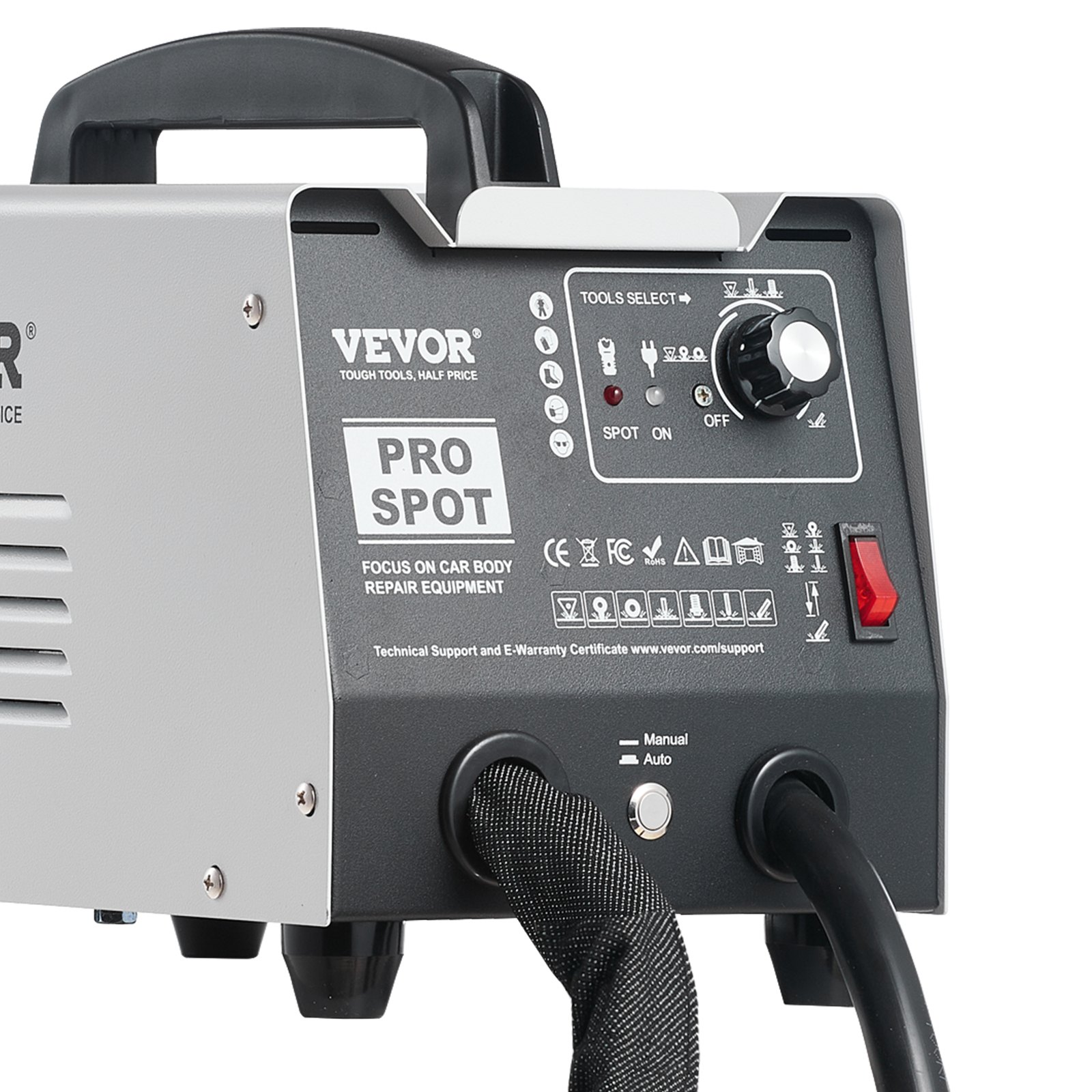 Kit de reparación de abolladuras con soldadora de pernos VEVOR, extractor de abolladuras con soldadora por puntos de 1.8 kW con soldadura automática/manual y 7 modos versátiles, máquina extractora de abolladuras de 110 V para reparación de abolladuras de automóviles y camiones.