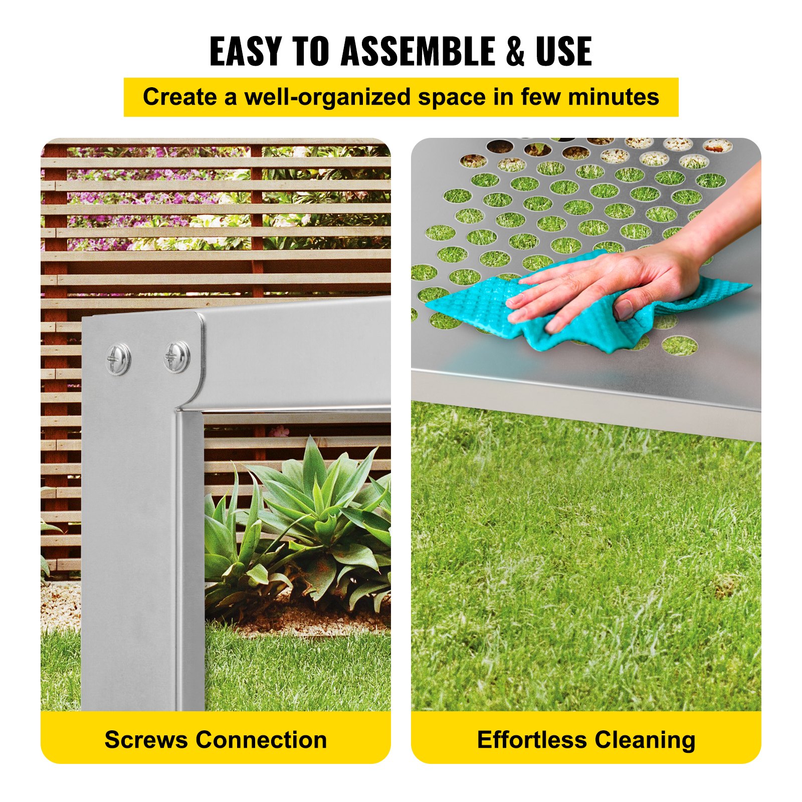 VEVOR Banco para macetas, 42 pulgadas de largo x 24 pulgadas de ancho x 32 pulgadas de alto, estación de trabajo de aleación de aluminio para exteriores con pies de goma, mesa de jardinería multiusos de doble capa para invernadero, patio, porche, patio trasero, plateado