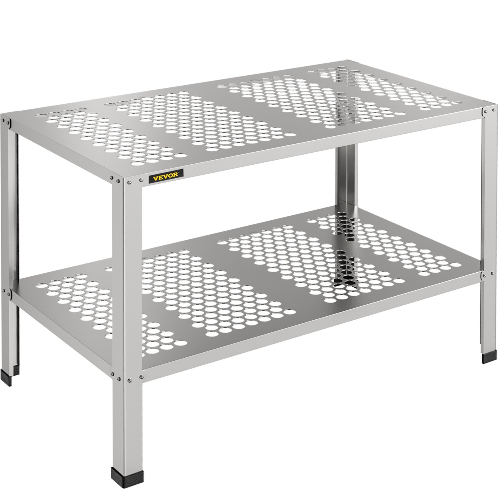 VEVOR Banco para macetas, 42 pulgadas de largo x 24 pulgadas de ancho x 32 pulgadas de alto, estación de trabajo de aleación de aluminio para exteriores con pies de goma, mesa de jardinería multiusos de doble capa para invernadero, patio, porche, patio trasero, plateado