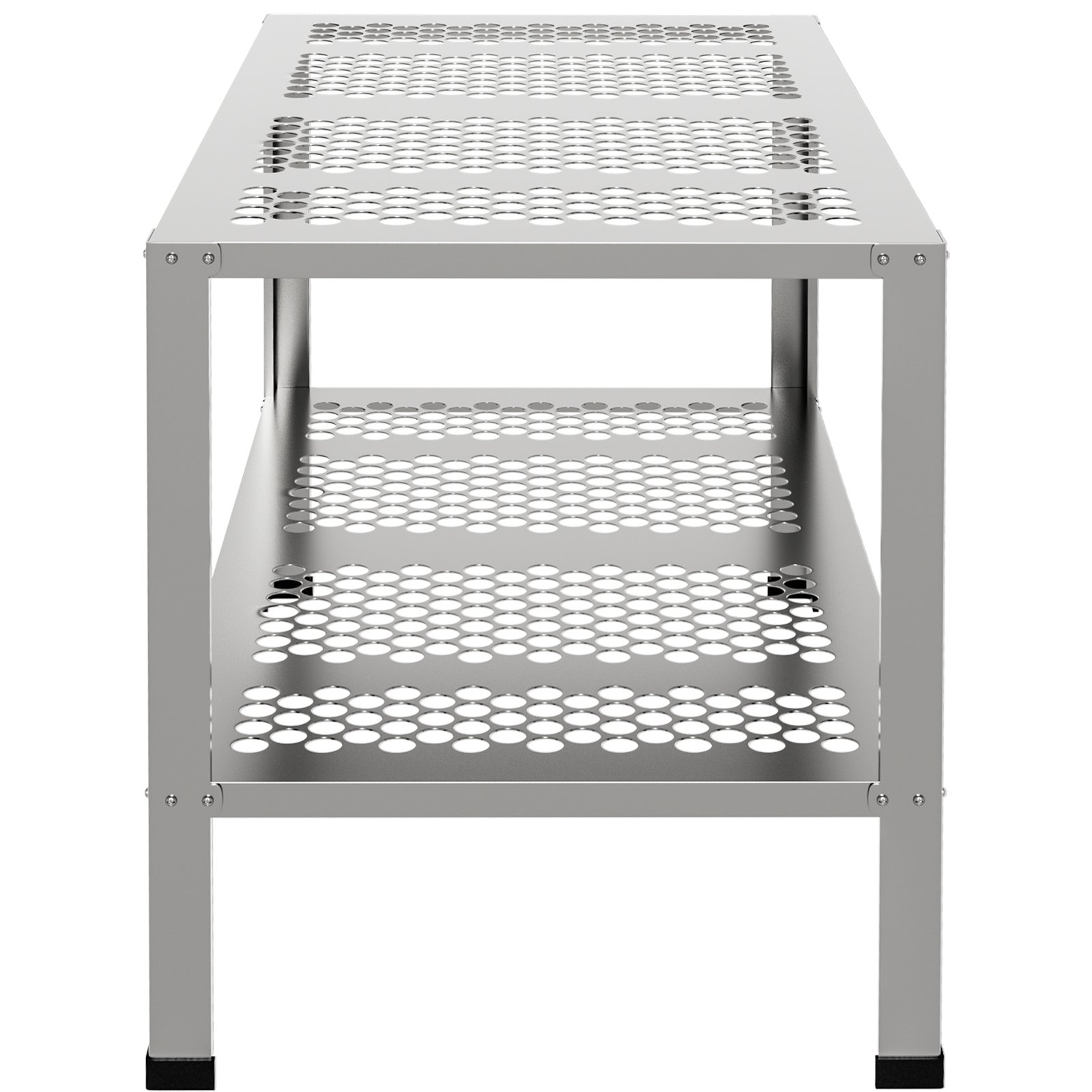 VEVOR Banco para macetas, 42 pulgadas de largo x 24 pulgadas de ancho x 32 pulgadas de alto, estación de trabajo de aleación de aluminio para exteriores con pies de goma, mesa de jardinería multiusos de doble capa para invernadero, patio, porche, patio trasero, plateado