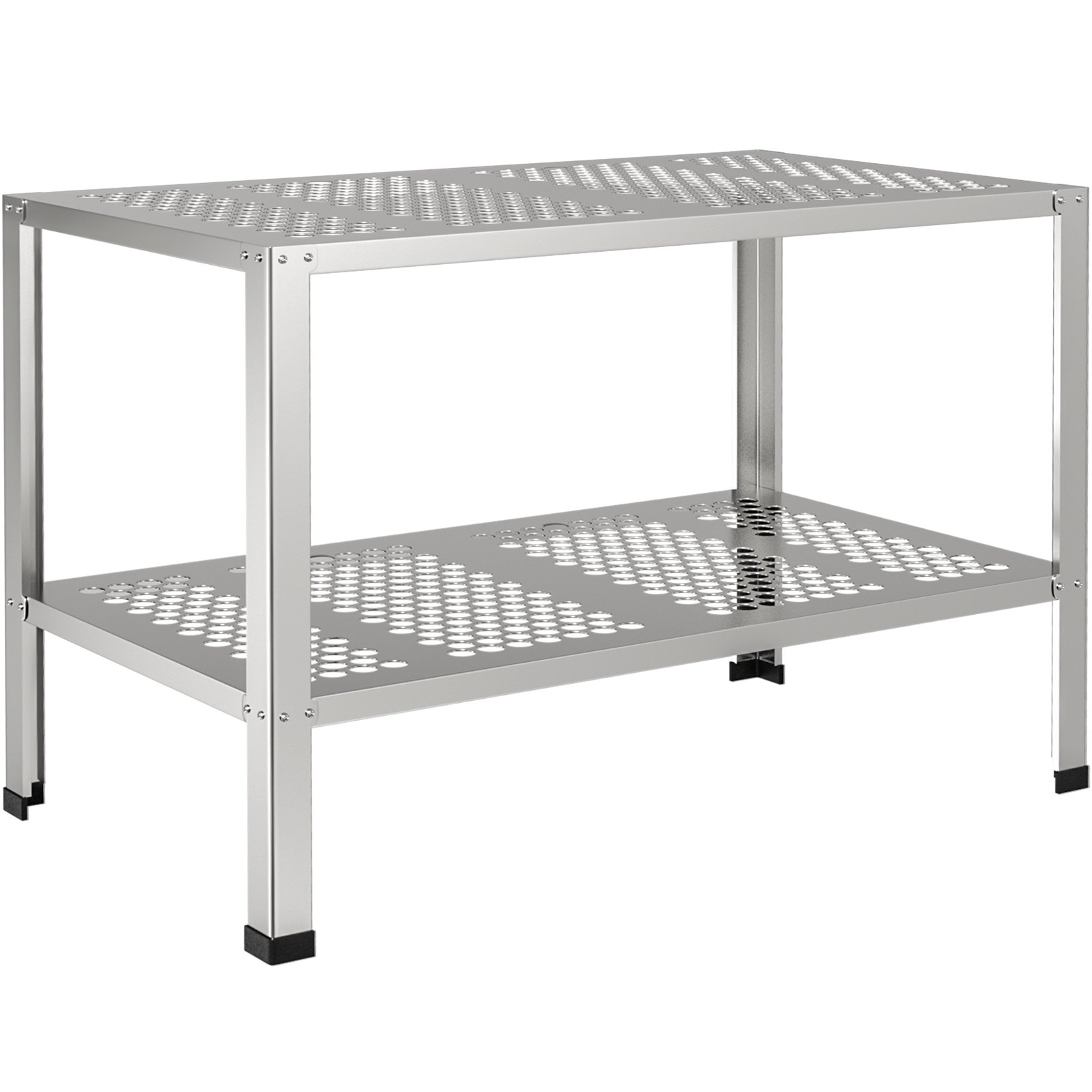 VEVOR Banco para macetas, 42 pulgadas de largo x 24 pulgadas de ancho x 32 pulgadas de alto, estación de trabajo de aleación de aluminio para exteriores con pies de goma, mesa de jardinería multiusos de doble capa para invernadero, patio, porche, patio trasero, plateado
