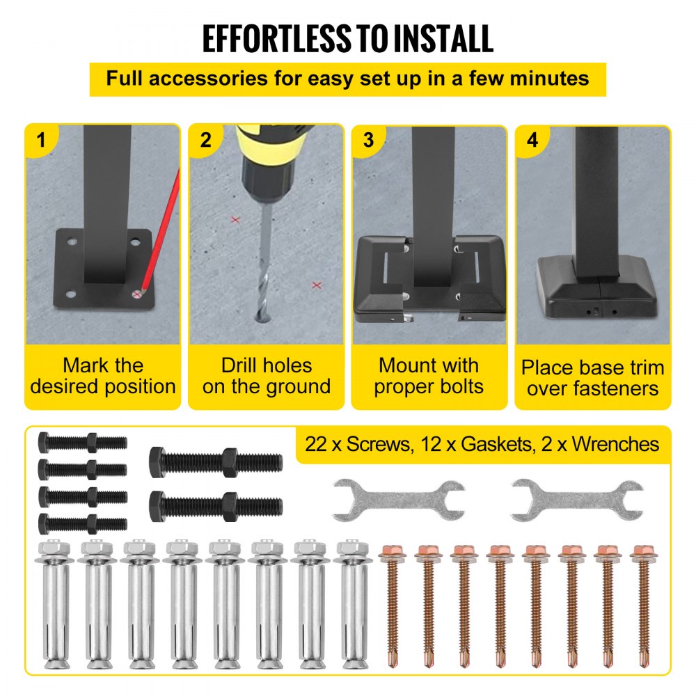 VEVOR - Barandilla de escalera para exterior, de aluminio, para 1 o 2 escalones, flexible, para porche, con kit de instalación, para escaleras de hormigón o madera, color negro
