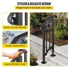 VEVOR Barandilla de escalera para exteriores, para pasamanos de aluminio de 1 o 2 escalones, pasamanos de transición flexible para porche delantero, riel de piquete con kit de instalación, para escaleras de hormigón o madera, negro