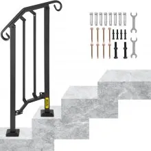 VEVOR Barandilla de escalera para exteriores, para pasamanos de aluminio de 1 o 2 escalones, pasamanos de transición flexible para porche delantero, riel de piquete con kit de instalación, para escaleras de hormigón o madera, negro