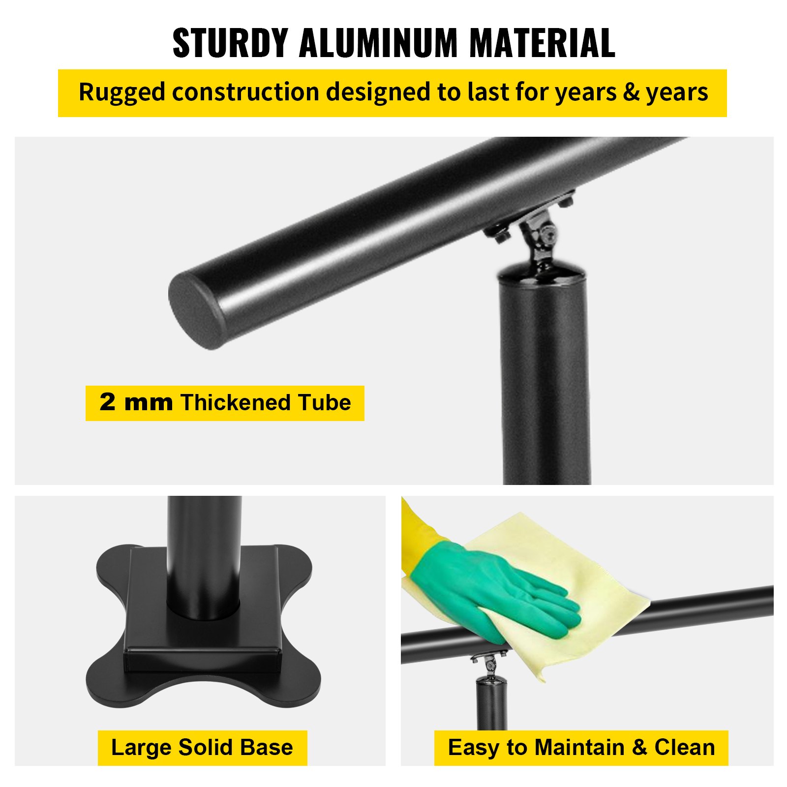 Kit de barandilla de escalera para exteriores VEVOR, pasamanos de 90 cm para 1-3 escalones, pasamanos de aluminio negro con ángulo ajustable para personas mayores, pasamanos para escaleras exteriores