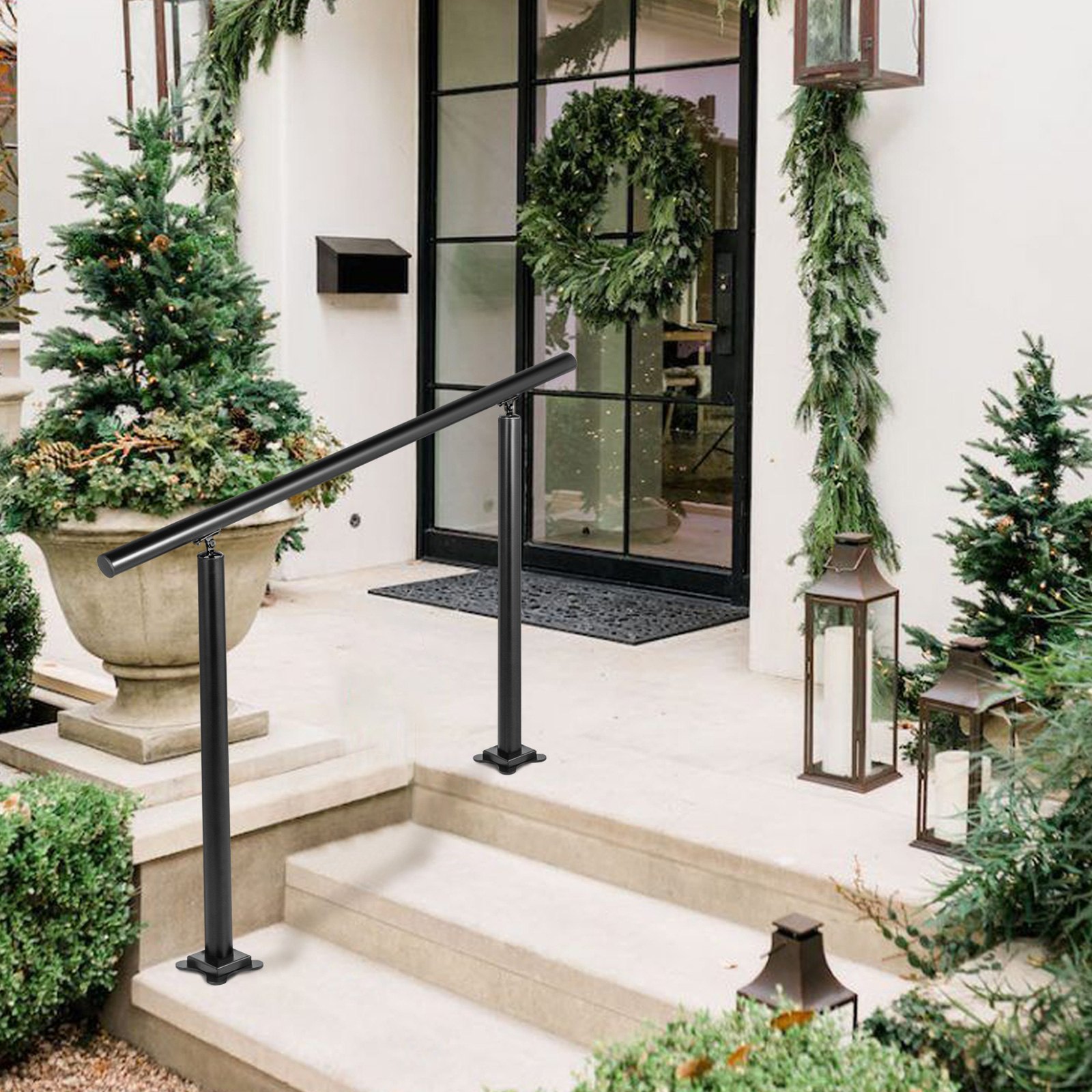 Kit de barandilla de escalera para exteriores VEVOR, pasamanos de 90 cm para 1-3 escalones, pasamanos de aluminio negro con ángulo ajustable para personas mayores, pasamanos para escaleras exteriores