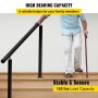 VEVOR Kit de barandilla de escalera para exteriores, pasamanos de 4 pies, 1-4 escalones, ángulo ajustable, barandilla de escalera de aluminio negro para ancianos, pasamanos para escalones al aire libre
