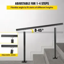 VEVOR Kit de barandilla de escalera para exteriores, pasamanos de 4 pies, 1-4 escalones, ángulo ajustable, barandilla de escalera de aluminio negro para ancianos, pasamanos para escalones al aire libre